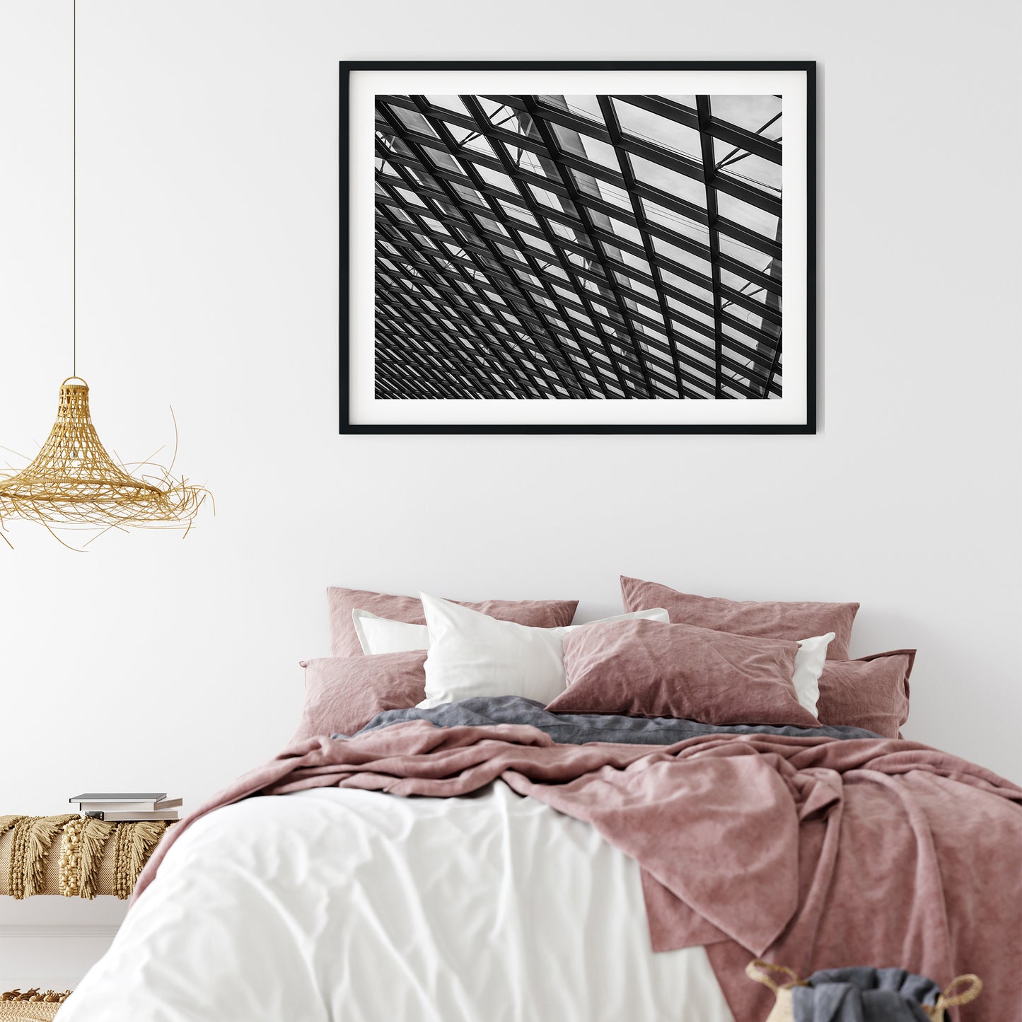 Geometric Glass Skylight Architecture Black and White Print