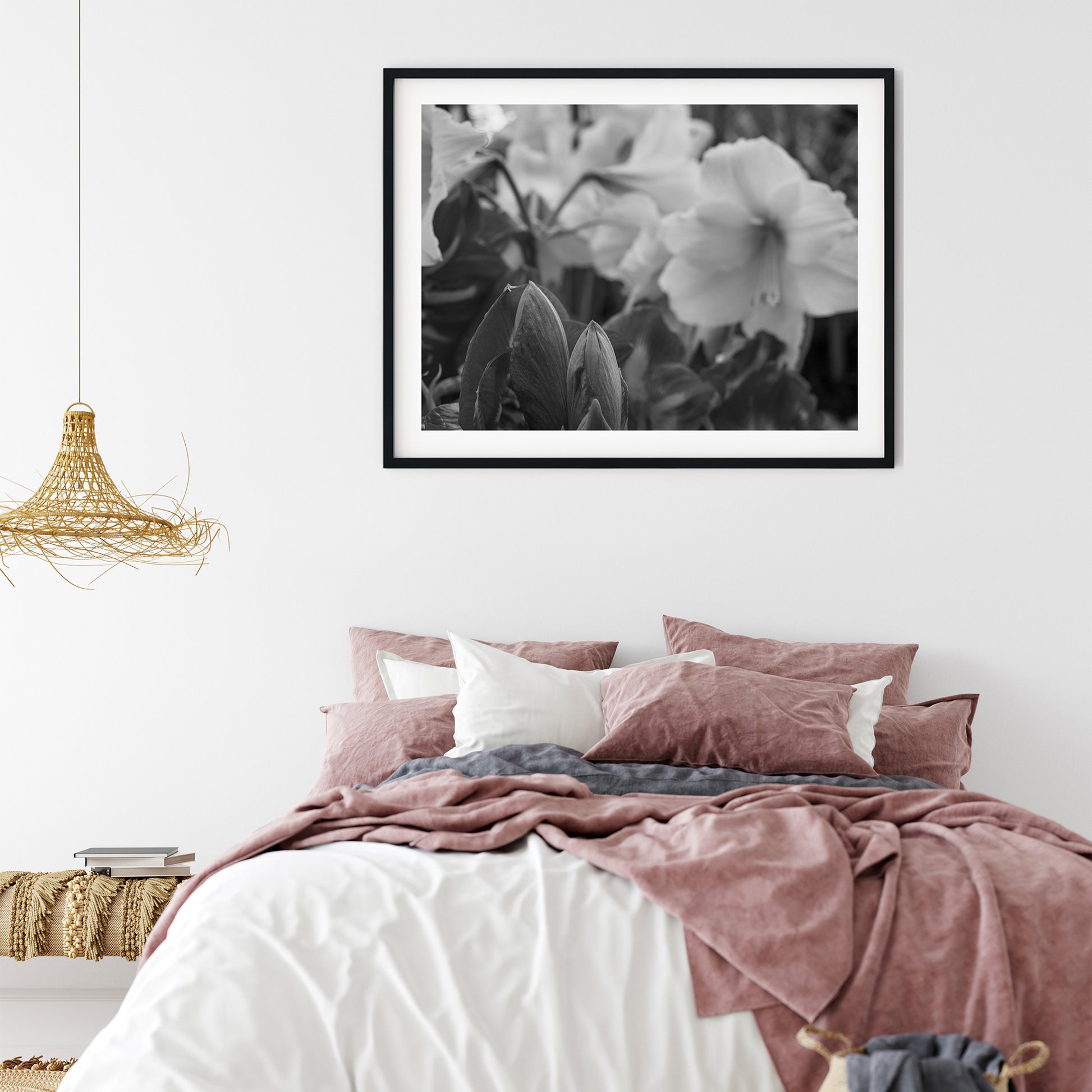 Amaryllis Flowers and Buds Black and White Print