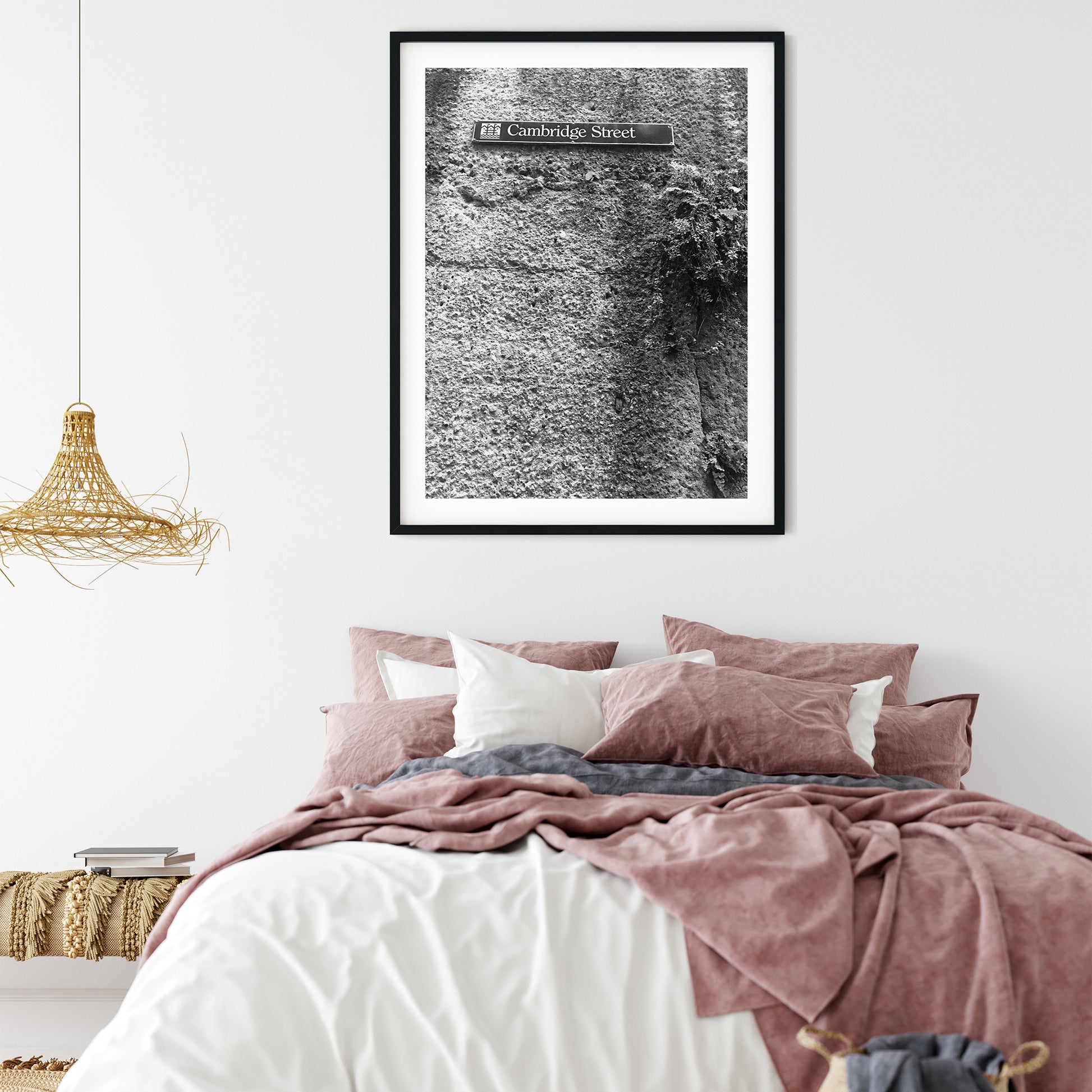 Cambridge Street Sign on Textured Wall Photo Print Black and White Print