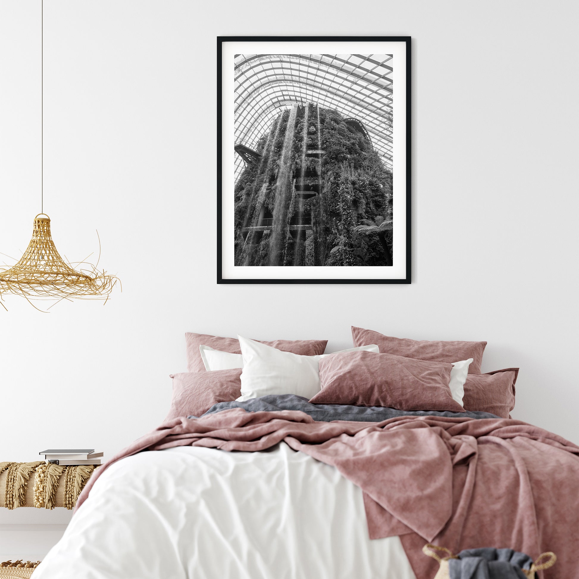 Cloud Forest Waterfall Singapore Black and White Print