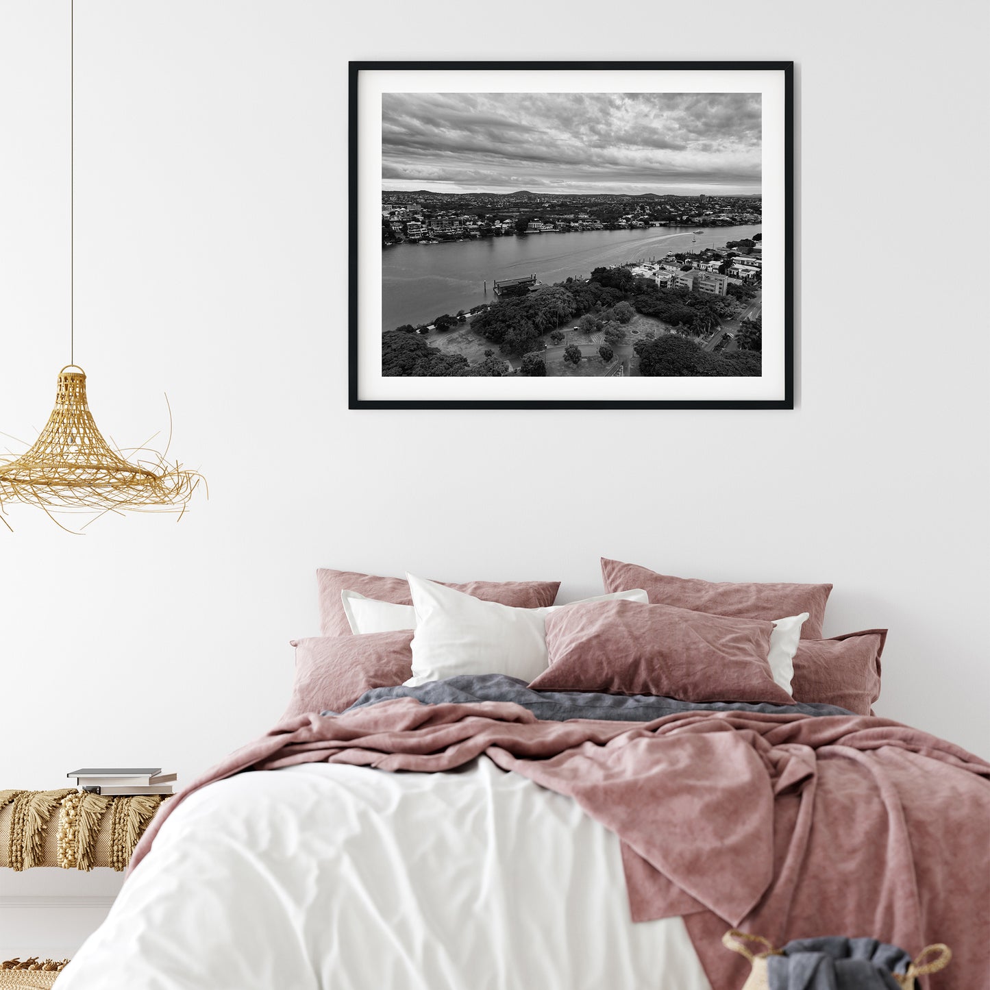 Brisbane River from New Farm Black and White Print