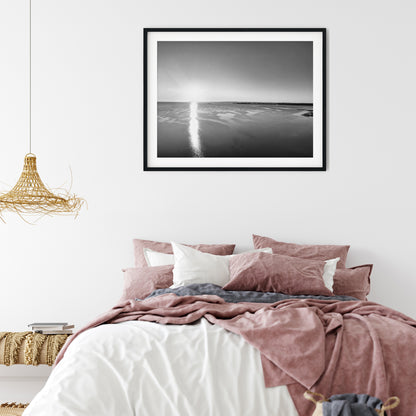 Moreton Bay Coastal Sunrise Black and White Print