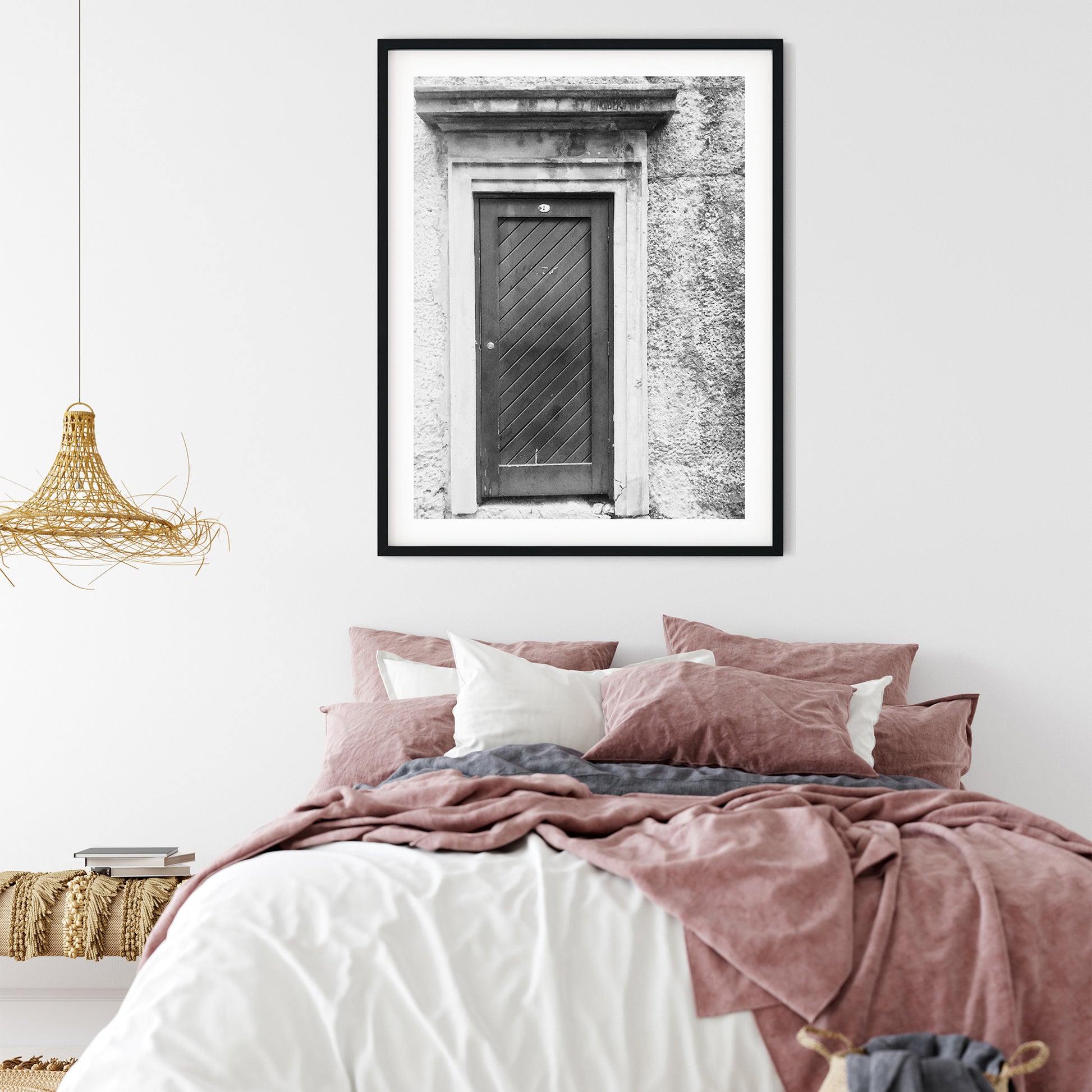 Rustic Diagonal Wooden Door Black and White Print