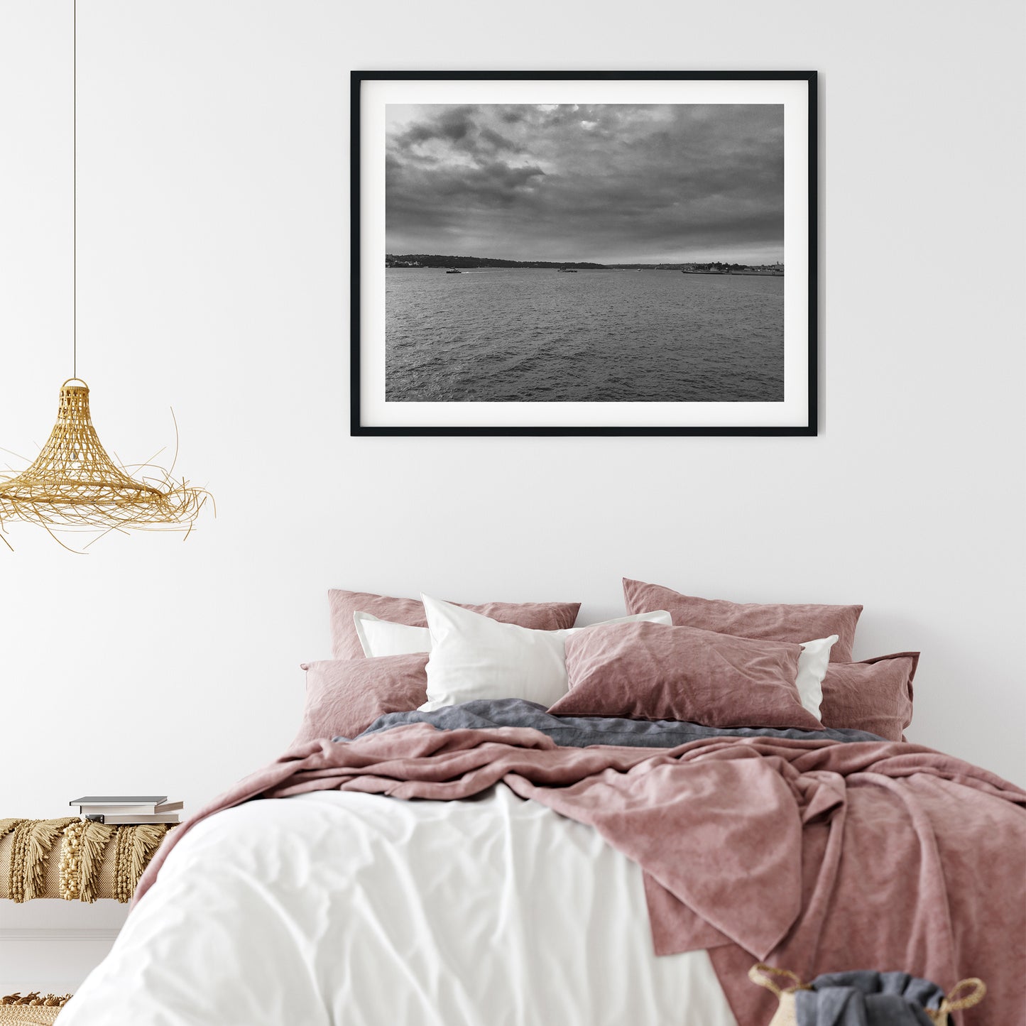 Dramatic Overcast Sydney Harbour Black and White Print