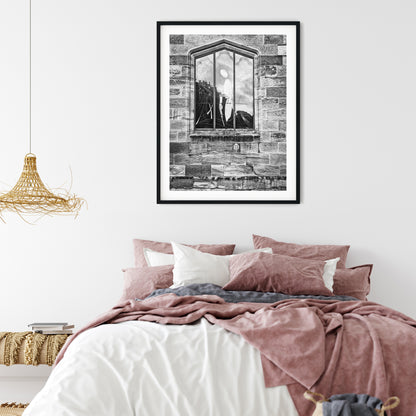 Memorial Stained Glass Window in Sandstone Black and White Print