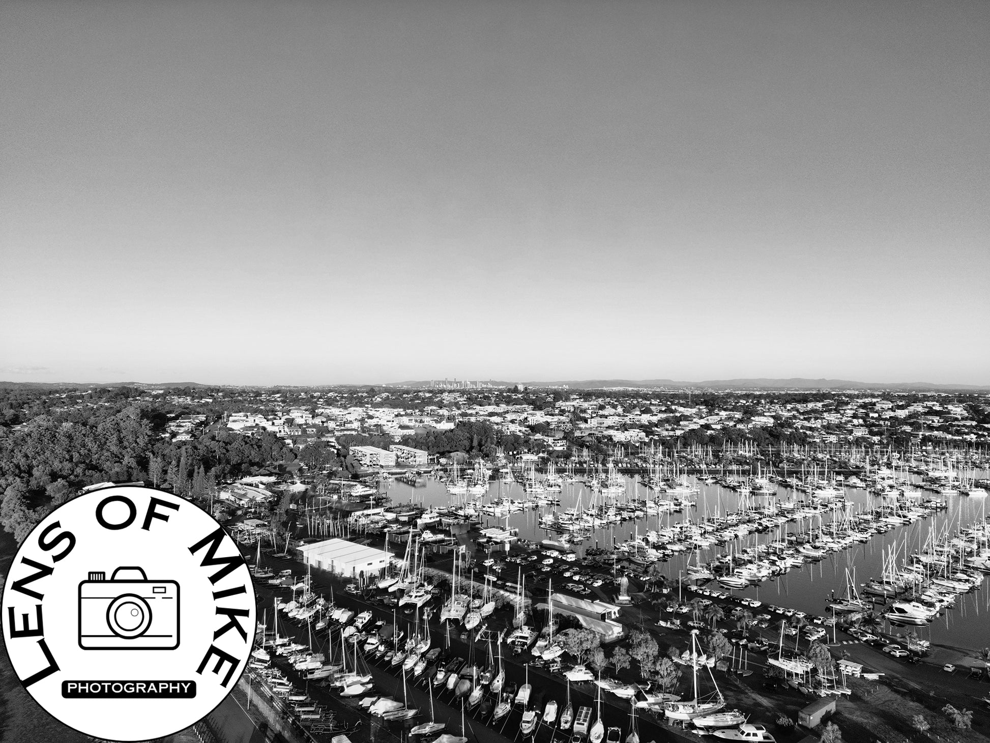 Manly Harbour Marina Aerial View Black and White Print