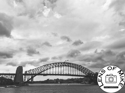Sydney Harbour Bridge Under Dramatic Sky Black and White Print