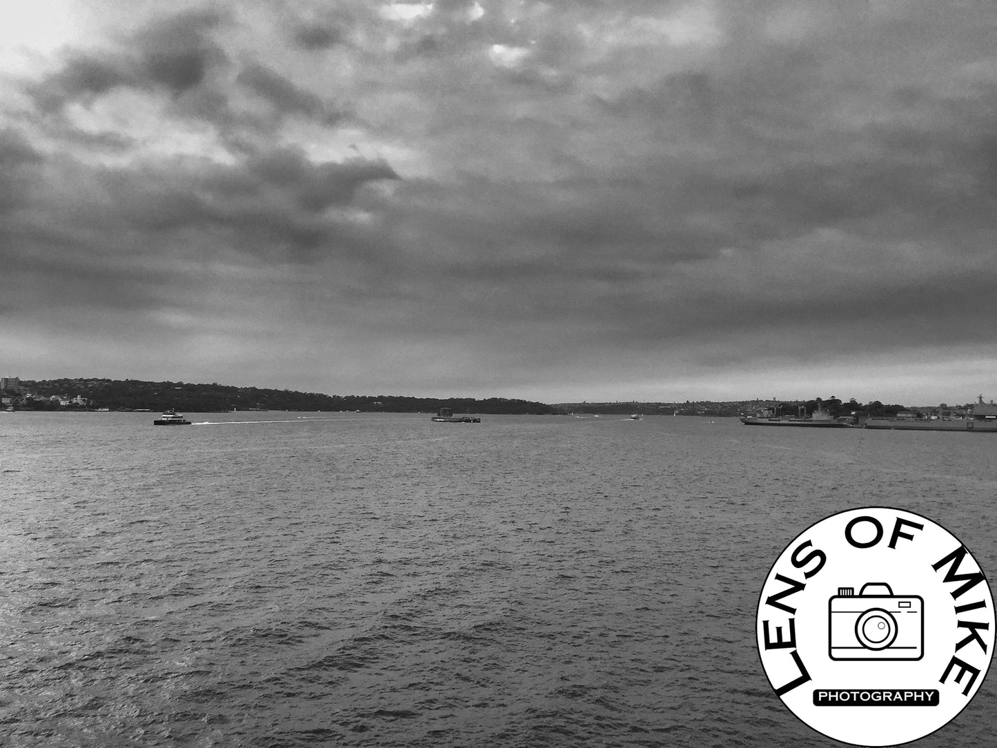 Dramatic Overcast Sydney Harbour Black and White Print