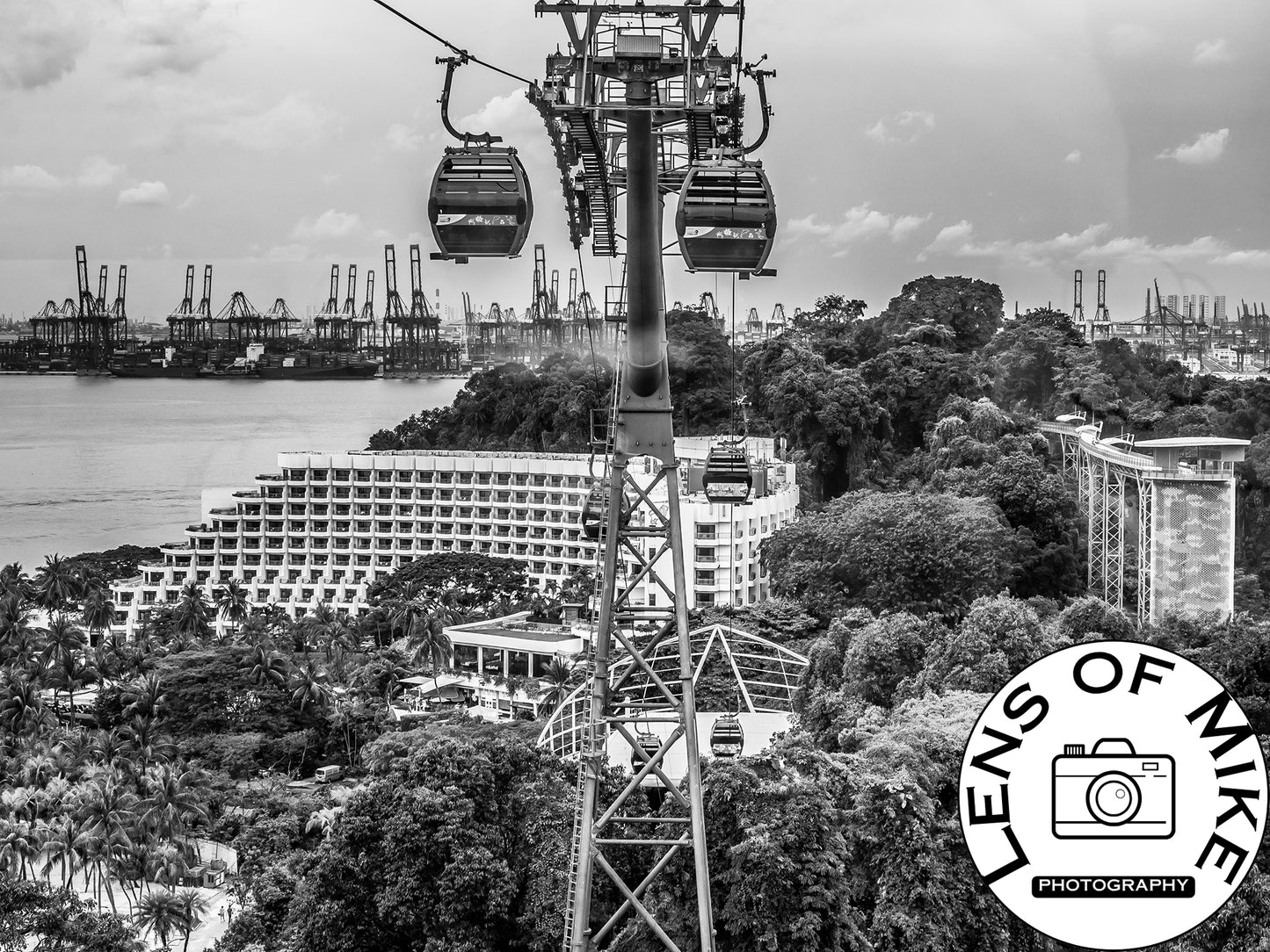 Sentosa Island Cable Car Black and White Print