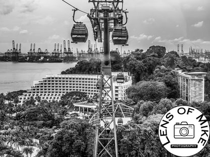 Sentosa Island Cable Car Black and White Print