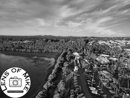 Inspiration Point Aerial Harbor View Manly Brisbane Black and White Print