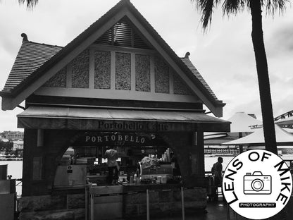 Portobello Caffe Waterfront Kiosk Black and White Print