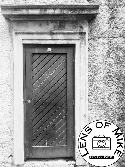 Rustic Diagonal Wooden Door Black and White Print