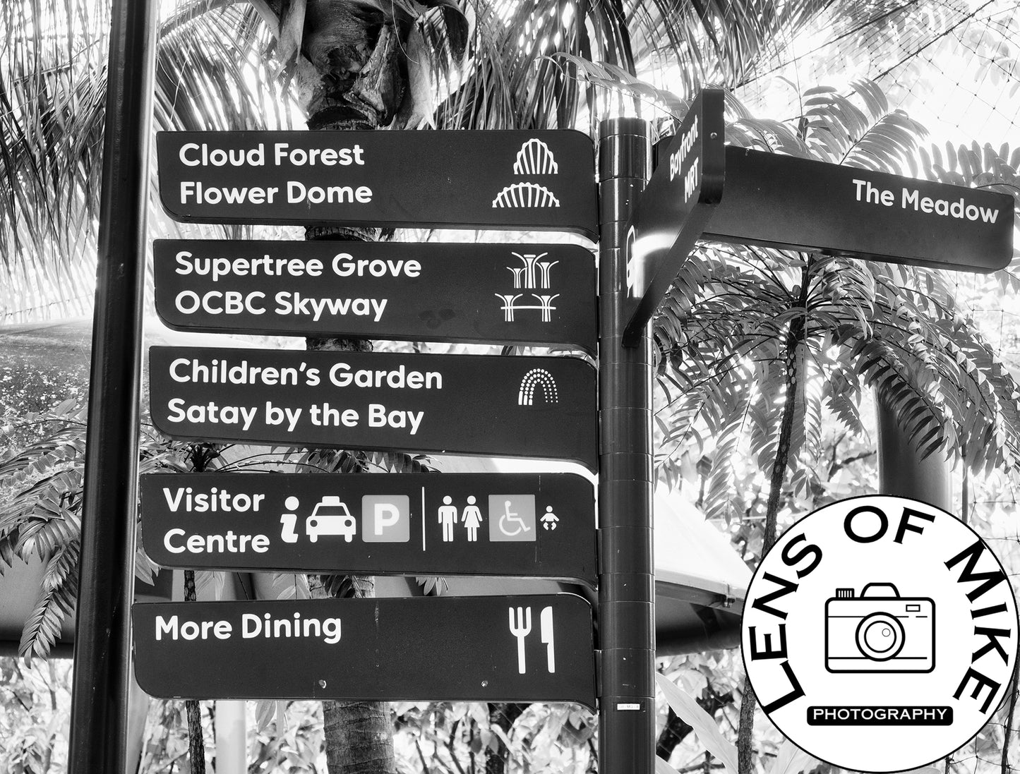 Gardens by the Bay Directional Sign Black and White Print