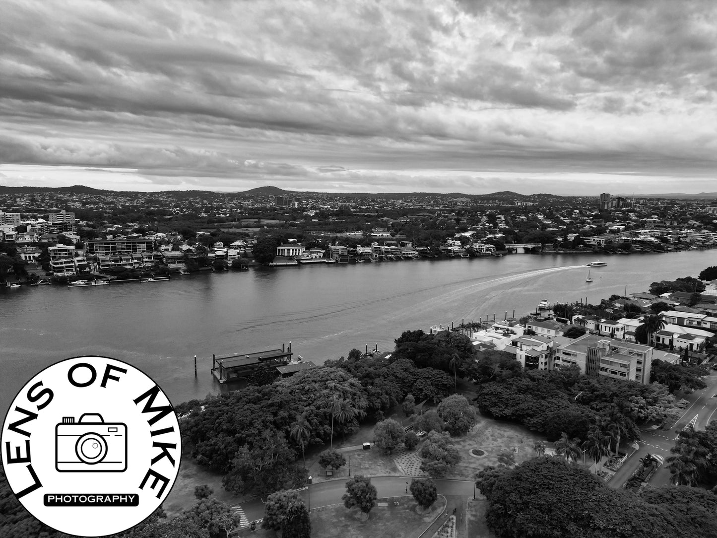 Brisbane River from New Farm Black and White Print