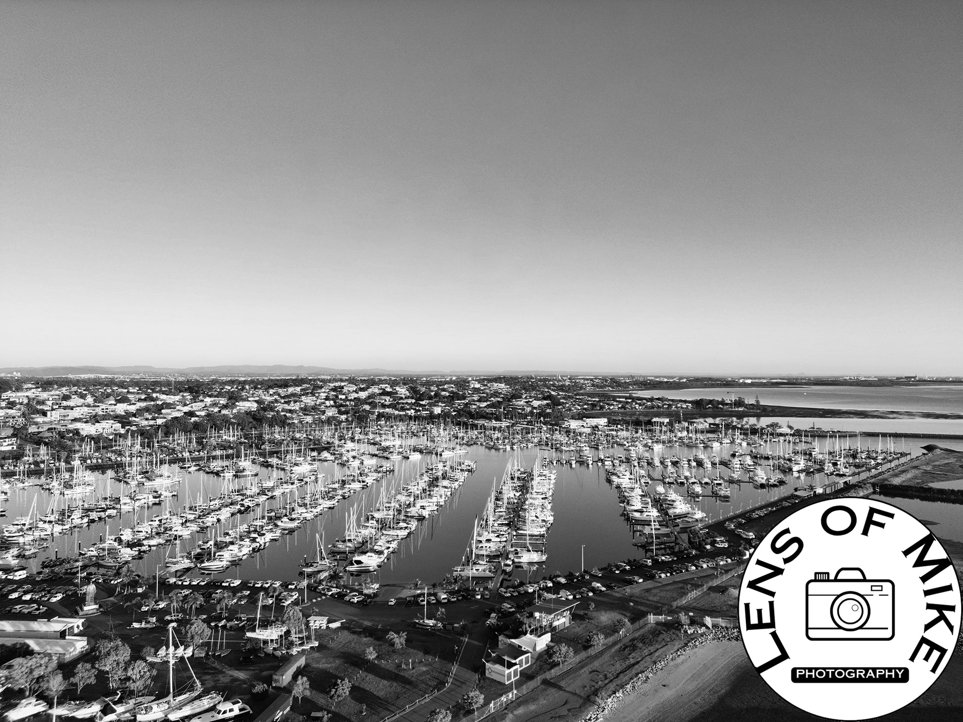 Aerial Black and White Print of Manly Harbour Queensland Black and White Print